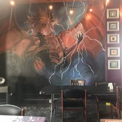 Dragon art work and some other cool stuff on the walls