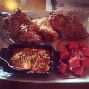 Good Luck Restaurant - Fried chicken (so so) watermelon salad and veg - New American Near Me - Rochester, New York