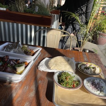 Mazra - Double Kebab Plate Street Style Wrap Baba Ghanoush Eggplant Dip Cucumber Mint Yoghurt Salad Tabbouleh Salad - Middle Eastern Near Me - San Bruno, California