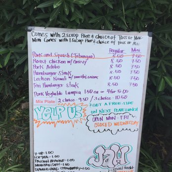 Jah'z kusina - Today's menu. We ate the pork adobe, chicken with gravy, teriyaki steak burger and lechón. Delicious! - Food Trucks Near Me - Kapolei, Hawaii Jah'z kusina - Today's menu. We ate the pork adobe, chicken with gravy, teriyaki steak burger and lechón. Delicious! - Food Trucks Near Me - Kapolei, Hawaii