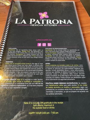 Menu photo 1 La Patrona Mexican Kitchen Murrieta, CA