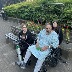 Providence St Vincent Medical Center - My mom and daughter with my dad outside getting fresh air