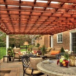 Custom Attached to House Stained Wood Pergola by Baystate Outdoor Personia