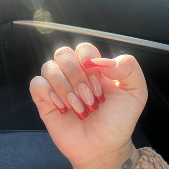 Lecheta Nail Bar - Red French tip nails - Nail Salons Near Me - Bellflower, California