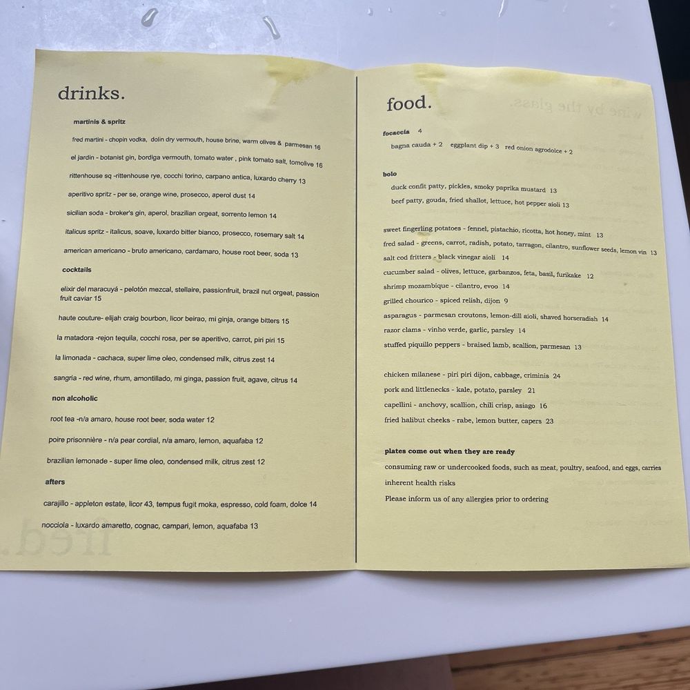 Fred - Menu - New American Near Me - Providence, Rhode Island