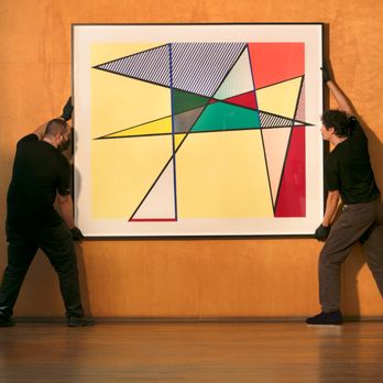 Curatorial - Curatorial art handlers installing a Roy Lichtenstein artwork. - Framing Near Me - Pasadena, California