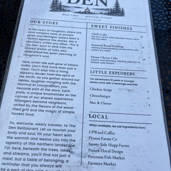 The Den - Dinner menu - Seafood Near Me - Houghton, Michigan The Den - Dinner menu - Seafood Near Me - Houghton, Michigan