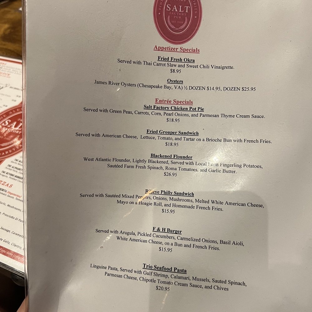 Salt Factory Pub - Specials menu - Gastropubs Near Me - Alpharetta, Georgia Salt Factory Pub - Specials menu - Gastropubs Near Me - Alpharetta, Georgia