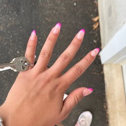 Acrylic full set with gel polish French tips in bright pink