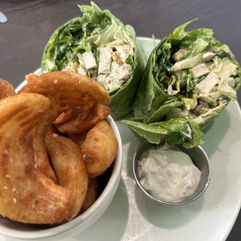 The Cheese Board South Reno - Chicken caesar wrap with potato dippers. - Wraps Near Me - Reno, Nevada The Cheese Board South Reno - Chicken caesar wrap with potato dippers. - Wraps Near Me - Reno, Nevada