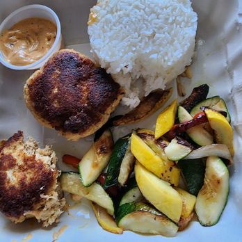 Hilton Garden Inn Outer Banks/Kitty Hawk - Crab cakes and vegetables with rice cake - Hotels Near Me - Kitty Hawk, North Carolina Hilton Garden Inn Outer Banks/Kitty Hawk - Crab cakes and vegetables with rice cake - Hotels Near Me - Kitty Hawk, North Carolina