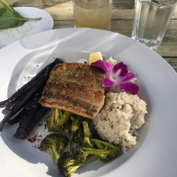 Catch 27 - Grilled Mahi-mahi, roasted broccoli, carrots & rice. - Southern Near Me - Saint Augustine, Florida
