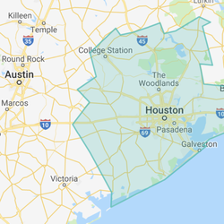 Tulip Cremation - Our service area in Greater Houston and the surrounding area is shown above.