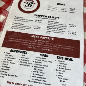 Company B BBQ - July 2026 Front of menu - Barbeque Near Me - Byrnes Mill, Missouri Company B BBQ - July 2026 Front of menu - Barbeque Near Me - Byrnes Mill, Missouri