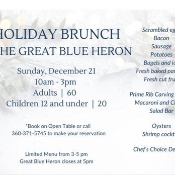 Great Blue Heron Grill - 2025 holiday brunch @ GBH. - American Near Me - Blaine, Washington