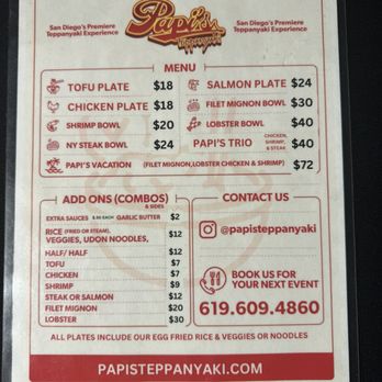 Papis Teppanyaki - Menu 1/2025 - Teppanyaki Near Me - San Diego , California Papis Teppanyaki - Menu 1/2025 - Teppanyaki Near Me - San Diego , California