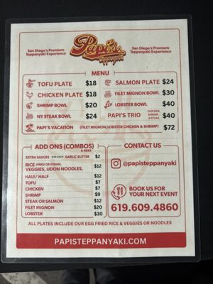 Menu photo 4 Papis Teppanyaki San Diego , CA Menu photo 4 Papis Teppanyaki San Diego , CA