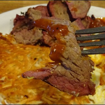 Stubbys Breakfast and BBQ - One bite of tri-tip beef, dipped in spicy barbecue sauce, ready to enjoy, and to make an amazing Christmas eve breakfast. - Breakfast & Brunch Near Me - Cool, California