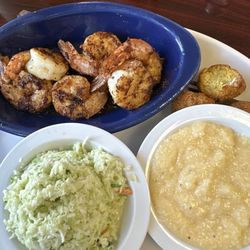 Castaways - Grilled shrimp ; hush puppies ; cole slaw & cheesy grits