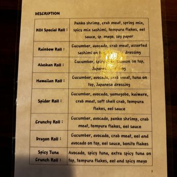 Koi Sushi Izakaya - Roll Descriptions - Sushi Bars Near Me - Carrollton, Texas