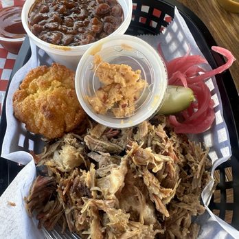 Smoke & Fire BBQ - Pulled pork platter with baked beans - Barbeque Near Me - Sarasota, Florida Smoke & Fire BBQ - Pulled pork platter with baked beans - Barbeque Near Me - Sarasota, Florida