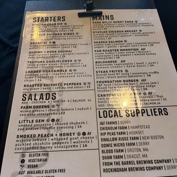 FOUNDATION kitchen + bar - Menu - New American Near Me - Derry, New Hampshire