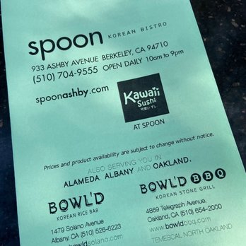 Spoon - Menu - Korean Near Me - Berkeley, California Spoon - Menu - Korean Near Me - Berkeley, California