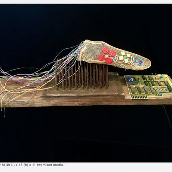 L. A. Pai Gallery - Barry Ace - Poignant (2018) found antique wooden and iron flax Hetchel comb, bronze screen, electronic components - Art Galleries Near Me - Ottawa, Ontario L. A. Pai Gallery - Barry Ace - Poignant (2018) found antique wooden and iron flax Hetchel comb, bronze screen, electronic components - Art Galleries Near Me - Ottawa, Ontario