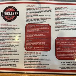 Sidelines Cafe - Menu