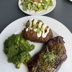 Hole 19 - Scratch Kitchen + Bar - Churrasco (perfectly cooked), loaded baked potato, broccoli with a side Caesar salad