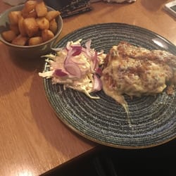 TK One - Lasagne & garlic sauce potatoes.. Just what I needed