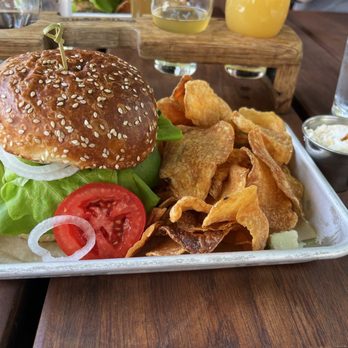 Wicked Weed Brewing - Chicken gyro burger and house made chips. - Brewpubs Near Me - Asheville, North Carolina Wicked Weed Brewing - Chicken gyro burger and house made chips. - Brewpubs Near Me - Asheville, North Carolina