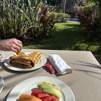 Excellence Riviera Cancún - Club sandwich and fruit plate - Hotels Near Me - Puerto Morelos, ROO