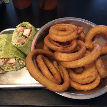 Wraptitude - California Club wrap with a side order of onion rings at Wraptitude - Burgers Near Me - San Antonio, Texas Wraptitude - California Club wrap with a side order of onion rings at Wraptitude - Burgers Near Me - San Antonio, Texas