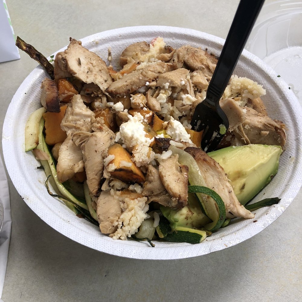 SoFresh - Make your own bowl with garlic herb chicken, brown rice, avocado, zoodles, corn, roasted sweet potatoes, feta, and teriyaki sauce! - Salad Near Me - Pittsburgh, Pennsylvania SoFresh - Make your own bowl with garlic herb chicken, brown rice, avocado, zoodles, corn, roasted sweet potatoes, feta, and teriyaki sauce! - Salad Near Me - Pittsburgh, Pennsylvania