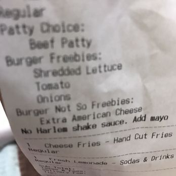 Harlem Shake - My receipt clearly states no harlem shake sauce. - American Near Me - New York, New York Harlem Shake - My receipt clearly states no harlem shake sauce. - American Near Me - New York, New York