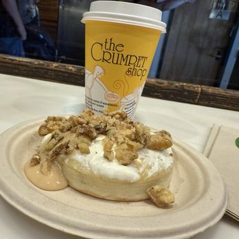 The Crumpet Shop - Cream cheese, walnut honey and walnut crumpet with earl grey tea - Bakeries Near Me - Seattle, Washington