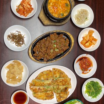 Han Il Kwan - 6. Spicy Beef Rib Eye, free Soft Tofu Soup, 54. Seafood and Scallion Pancake, banchan (09/2021) - Korean Near Me - San Francisco, California