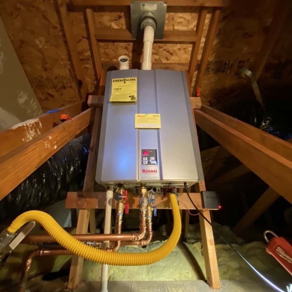 Tankless water heater installation in our attic