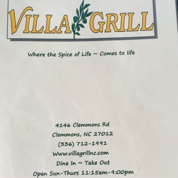 Villa Grill - Outside of menu - Greek Near Me - Clemmons, North Carolina Villa Grill - Outside of menu - Greek Near Me - Clemmons, North Carolina