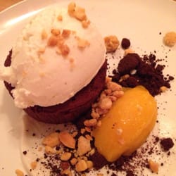 Provisions - Flourless Manjari Chocolate Cake with coconut sorbet and dried apricot sorbet