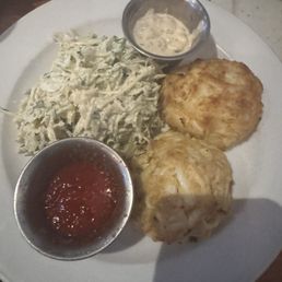 Crab cakes and coleslaw