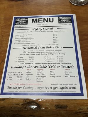 Menu photo 2 Hidden Inn Bar & Grill Kendall, WI