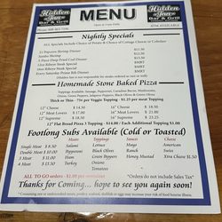 Hidden Inn Bar & Grill - Ordering two pizzas, one thick and one thin with a root beer. Looking forward to it.
