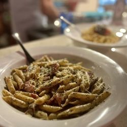 The Social Honolulu - Truffle Bacon Penne Pasta ($24) - bacon, black truffle pate, beurre blanc, penne, shredded parmesan