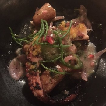 Bevy - Grilled octopus with sea asparagus, potatoes, pickled onions, and eggplant - Cocktail Bars Near Me - Honolulu, Hawaii Bevy - Grilled octopus with sea asparagus, potatoes, pickled onions, and eggplant - Cocktail Bars Near Me - Honolulu, Hawaii