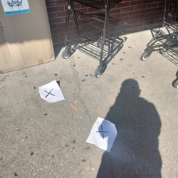 Shaw's - I put my cart away where the upper X is, and the lower X is where she drove up w/ her camera facing me.