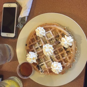 Old Town Waffles - My blueberry waffle with flower shaped butter - New American Near Me - Clovis, California