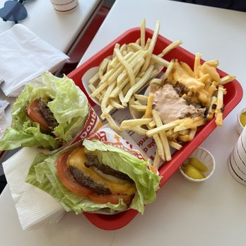 In-N-Out Burger - 2 protein style double doubles with raw onions, fries, and fries animal style - Burgers Near Me - San Diego, California In-N-Out Burger - 2 protein style double doubles with raw onions, fries, and fries animal style - Burgers Near Me - San Diego, California