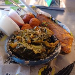 Blackened catfish and collard greens